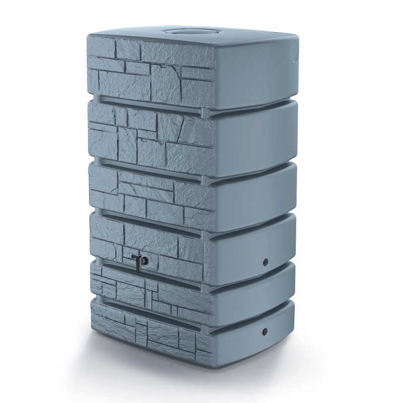 Serbatoio per Acqua Piovana Tower Stone | 4 Punti di Attacco | 2 Fori Filettati | Rubinetto Incluso | Cisterna da Giardino | Design Moderno