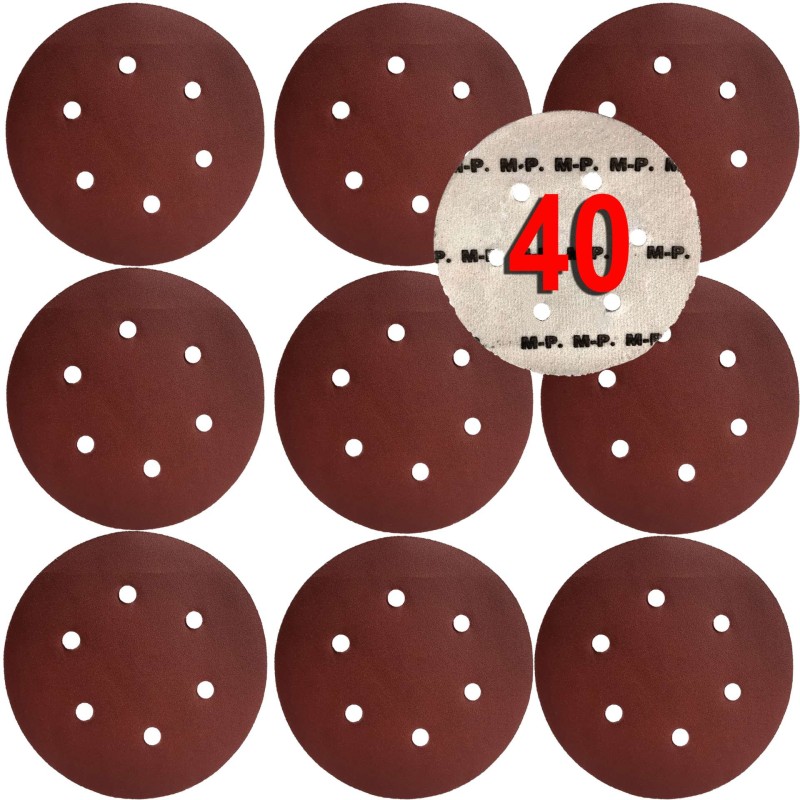 Set 10 dischi abrasivi Ø150mm P40-240 con 6 fori e velcro per levigatrice