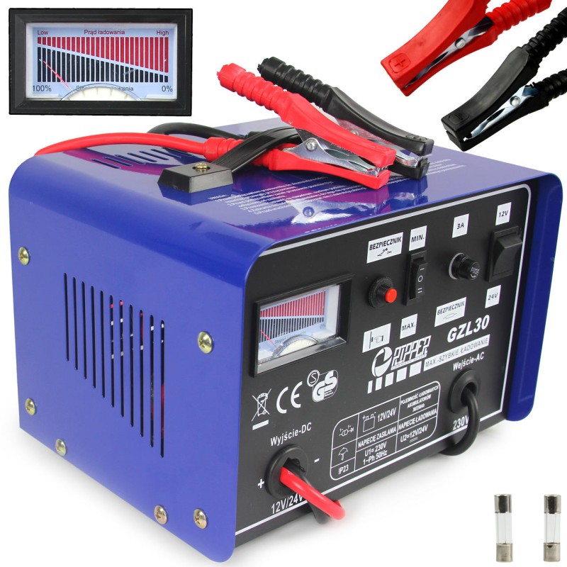 Caricabatterie portatile 12V/24V 30A per batterie fino a 180Ah professionale