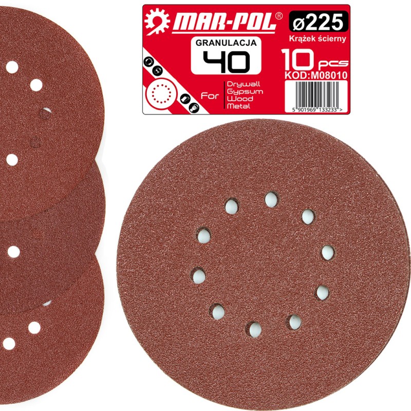 Set 10 dischi abrasivi Ø225mm P40-240 10 fori a strappo per levigatrice a giraffa