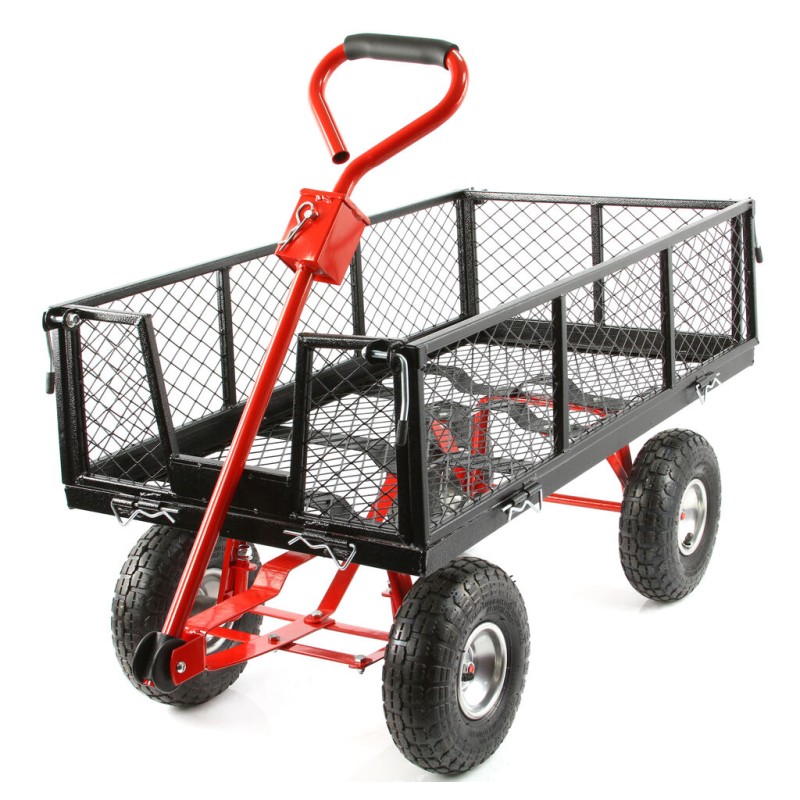 Carrello da giardino 95x50x25cm 400kg con maniglia 80cm e asse girevole 180°