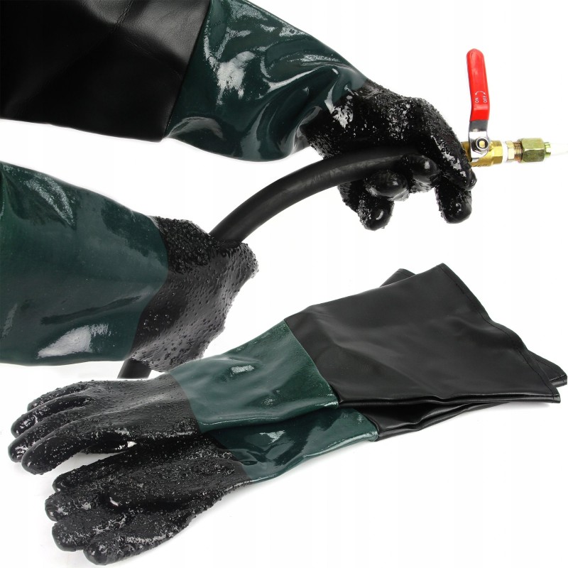 Guanti per Sabbiatura | Lunghezza 60 cm | Larghezza  Manicotto 27 cm | in Gomma e Pelle