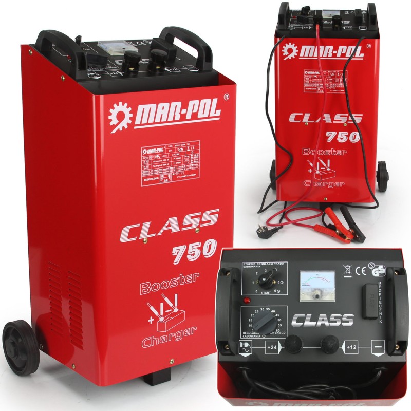 Caricabatterie avviatore 12V/24V 75A con ruote per batterie 60-900Ah