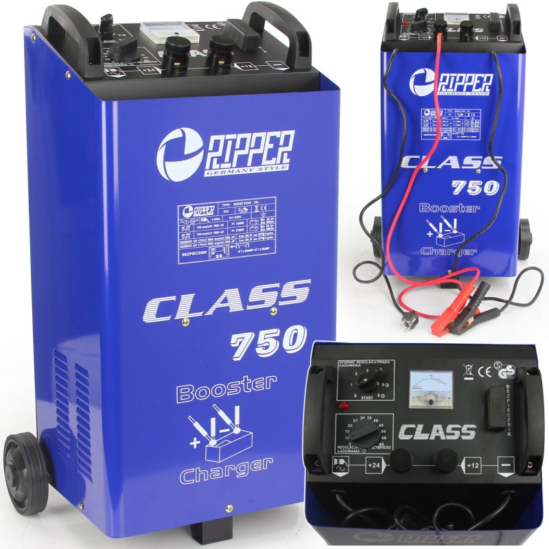 Caricabatterie avviatore 12V/24V 75A con ruote per batterie 60-900Ah