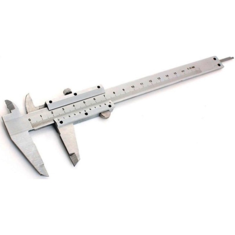 Calibro manuale 150 mm (6") in acciaio inox con scala mm/pollici e custodia