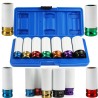 Set bussole impatto 1/2'' 7pz colorate 17-27mm 80mm per cerchi lega con custodia