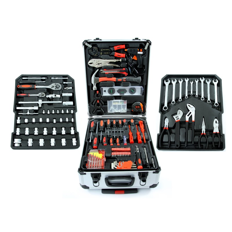 Set utensili 187 pezzi in valigia trolley con cricchetti, bussole e pinze