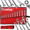Set chiavi combinate a cricchetto snodate 12 pz 8-19 mm acciaio CrV con custodia