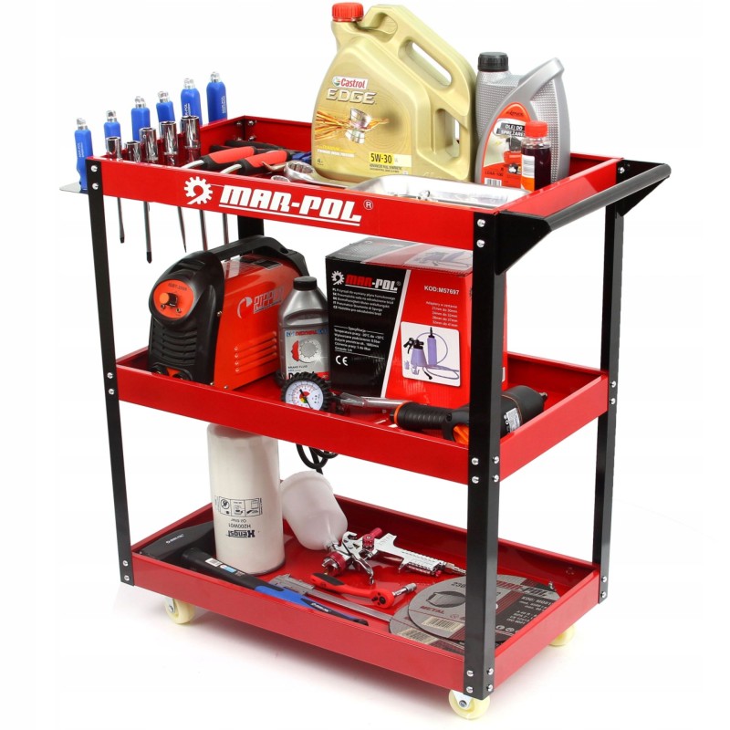 Carrello portautensili 3 ripiani in acciaio con ruote 136kg 66,5x36,5x79cm