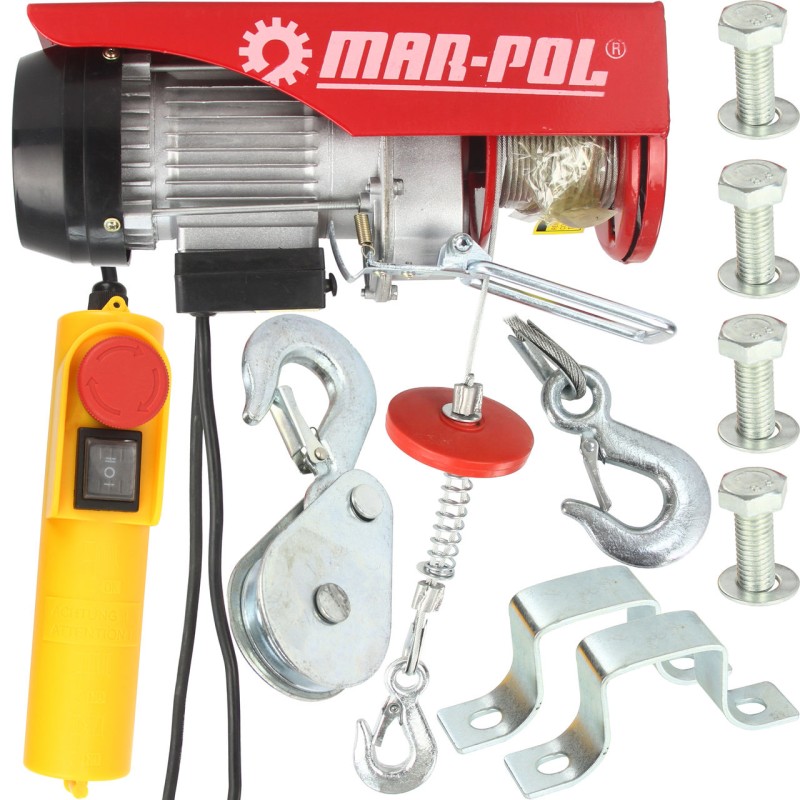 Verricello elettrico 230V 550W 150-300kg con cavo acciaio Ø3mm x 12m telecomando