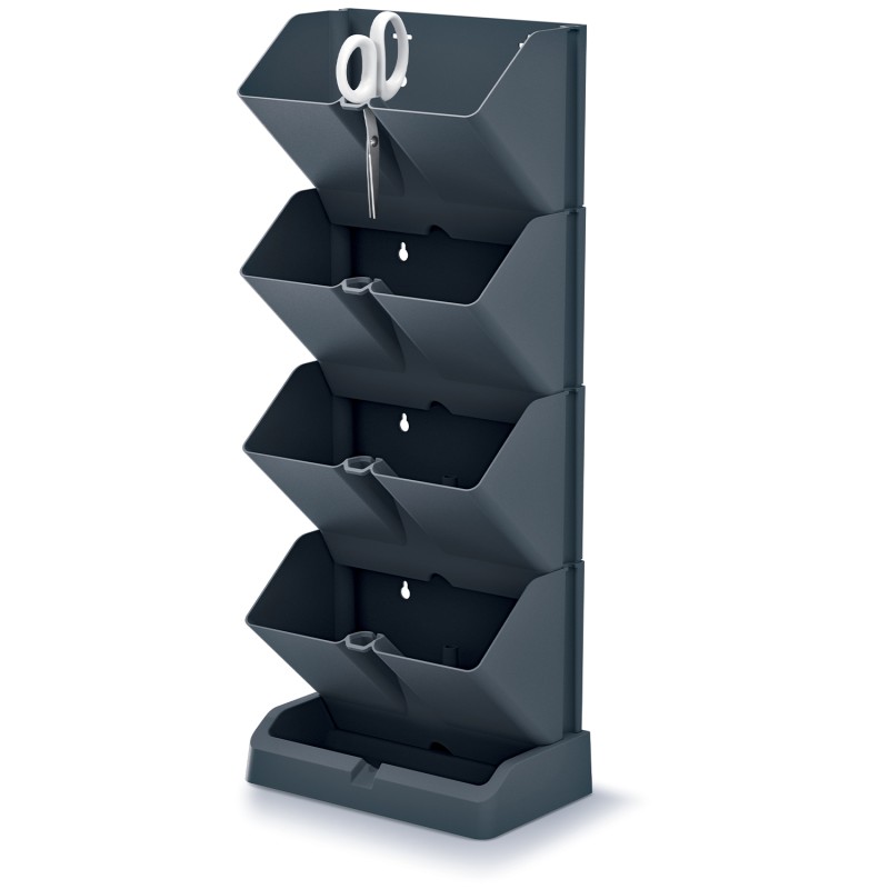 Set di 8 Vasi Modulari Per Fiori Piante Mini Cascade | Decorativi | in Plastica | 19,5x11,4x47,6 cm | da Interno Esterno | Neri | 4 x 1 Litri | Design Moderno