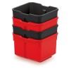 Set di 4 Contenitori XBlock Box | 14x15,7x8 cm | Rosso e Nero | in Plastica