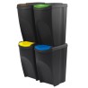 Set di Bidoni Cestini SortiBox | per Raccolta Differenziata Riciclaggio | Impilabili | 35 Litri | Antracite | con Coperchi Colorati | in Plastica | per Casa Interni