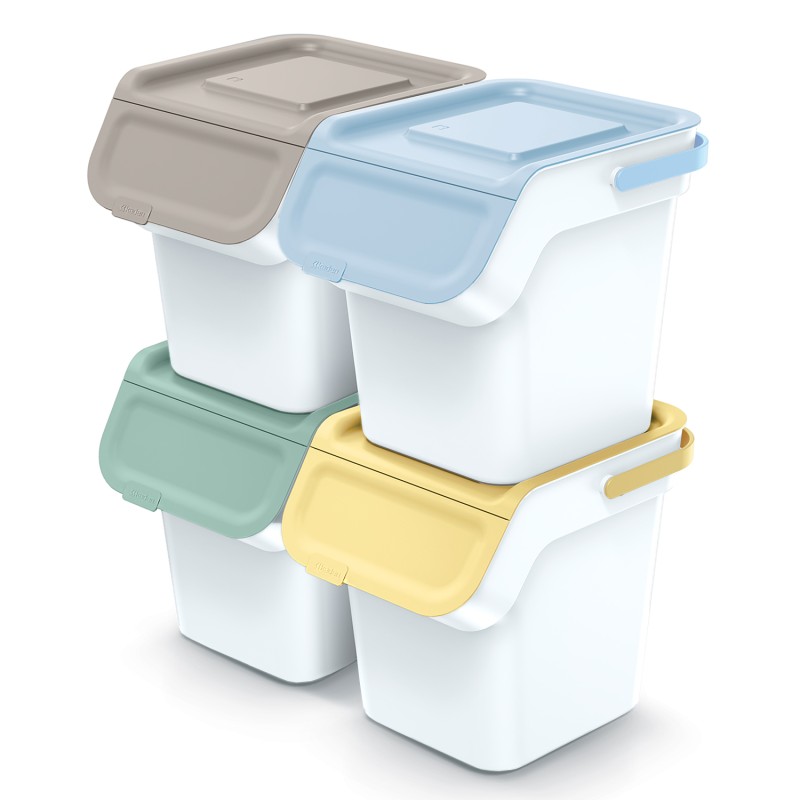 Set di Bidoni Cestini Kaddi Q | per Raccolta Differenziata Riciclaggio | Impilabili | in Plastica | per Casa Interni