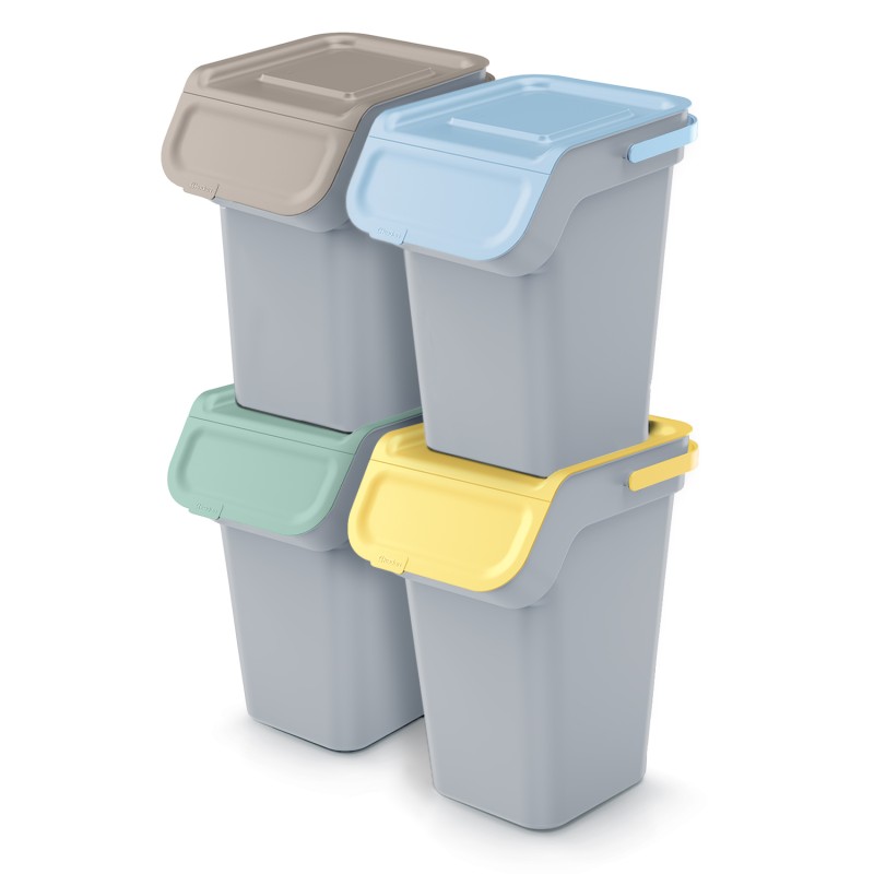 Set di Bidoni Cestini Kaddi Q | per Raccolta Differenziata Riciclaggio | Impilabili | in Plastica | per Casa Interni