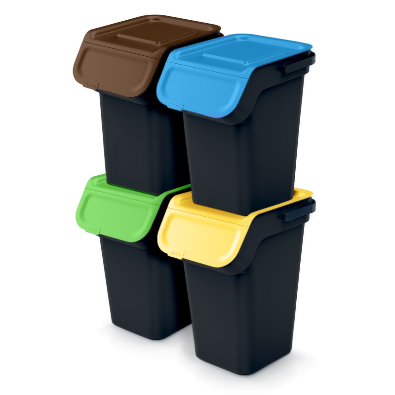 Set di Bidoni Cestini Kaddi Q | per Raccolta Differenziata Riciclaggio | Impilabili | Nero | in Plastica | per Casa Interni